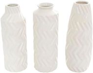 Deco 79 Ceramic Decorative Vase Dimensional Chevron Textured Centerpiece Vases with Varying Shapes, Set of 3 Vases for Home Decoration 4" W, 11" H, White