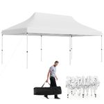 HAPPYGRILL 10x20 FT Pop-up Canopy Tent Waterproof Folding Party Canopy with Carrying Bag, UPF50+ Sun Protection, Heavy-Duty Outdoor Tent for Patio, Garden, Beach, Wedding, BBQ (White)