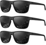 ROCF ROSSINI 3 Pack Polarized Rectangular Sunglasses for Men Lightweight Sun Glasses with UV Protection for Driving Fishing Golf (Black)