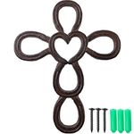 RONYOUNG Cast Iron Cross Horse Shoe Heart 6.25" x 9" Wall Cross(Dark Brown)