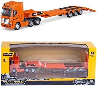 Gemini&Genius Flat Trailer Truck Toy for Kids, Heavy Duty Alloy Transport Vehicle Toy for 4 5 6 7 8 Year Olds Kids, 1:50 Scale Diecast Trailer Truck Toy, Car Toy for Kids