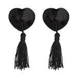 WLLHYF Women Reusable Breast Pasties Valentine's Day Heart-Shaped Breast Bra with Sequins Tassel Adhesive Nipple Cover Stickers (black)