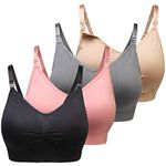 wealsex Women 1-4 Pack Maternity Breastfeeding Bras Wireless Breathable Nursing Bras Padded Anti-Sagging Sleep Bralette Large Size Bra (Black+Beige+Pink+Grey,3XL)