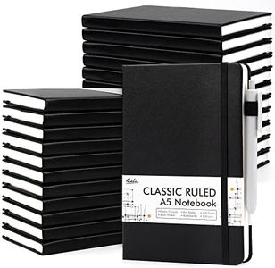 24 Pack Journal Notebook for Work, Feela Business Notebook Bulk Hardcover Lined Writing Journal with Pen Holder for Men Women Note Taking, with 24 Black Pens, 120 GSM, 5.1”x8.3”, A5, Black