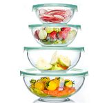 Luvan Glass Mixing Bowl Set, Large Salad Bowl with Lids Kitchen Nesting Bowls for Baking Cooking,Prep, BPA Free Plastic Lids,Food Grade Borosilicate Glass Bowl,Microwave,Oven,Dishwasher Safe