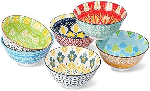 AHX Cereal Bowls Porcelain 24 oz - Salad Soup Bowl Colorful 6.25" - Deep Bowls for Serving Ramen | Noodle | Pasta | Pho | Oatmeal - Microwave and Dishwasher Safe - Set of 6