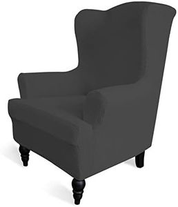 Easy-Going Stretch Wingback Chair Sofa Slipcover 1-Piece Sofa Cover Furniture Protector Couch Soft with Elastic Bottom Spandex Jacquard Small Checks (Wing Chair,Dark Gray)
