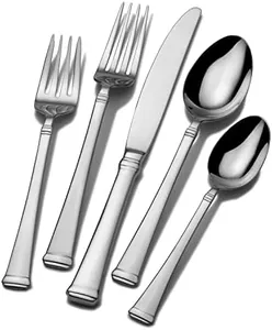 Mikasa Harmony 65-Piece Stainless Steel Flatware Set with Serveware, Service for 12,Silver