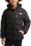 Reebok Boys' Winter Jacket - Heavyweight Quilted Puffer Parka Coat - Weather Resistant Windbreaker Ski Jacket for Boys (8-20), Size 14-16, Black