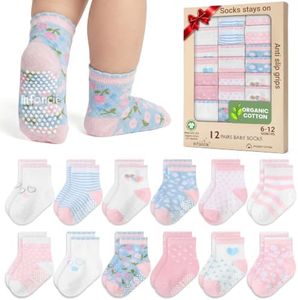 Baby Socks 12 Pairs - Non-Slip Infant Grip for Newborns & Toddlers 6-12 Months, Boys & Girls, Safe for Walking