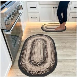 Homespice Black Mist Oval Braided Rug 20x30, Washable Kitchen Rugs and Black Entry Rug for Primitive Country Decor Stain Resistant Rug