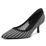 mysoft Women's Pumps 2 inch Kitten Heel Pointed Toe Low Heel Dress Shoes, Black & White, 12