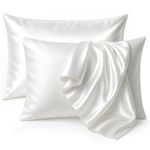 tenn well 2 Pack Mulberry Silk Pillowcases for Hair and Skin, Both Sides 100% Pure Silk Pillowcase 19 Momme Soft Smooth Pillow Case with Hidden Zipper (Standard 51 x 76cm, White)