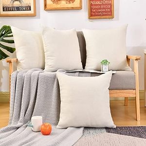 WANZELONYO Throw Pillow Covers Bulk Plain Linen Blank Couch Cushion Case for Vinyl Sublimation HTV Ironing Craft Embroider Decoration 16 x 16 Inch Beige Set of 4