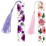 Pressed Flower Bookmarks (2 Pack) Clear Dried Floral Resin with Tassels Handmade Gift for Women, Students, Bookworms, Book Lovers, Accessories to Increase Reading Interest