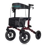 ELENKER All-Terrain Rollator Walker with Non-Pneumatic Tire 12” Front Rubber Wheels, Compact Folding Design for Seniors, Red