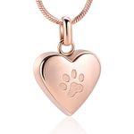 Paw Print Heart Urn Necklace Pet Memorial Cremation Jewelry for Ashes Pendant Keepsake Jewelry for Pet/Dog's/Cat's Ashes (Rose Gold)