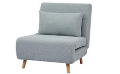 GIA Tri-Fold Light Gray Single Seat Convertible Futon with wooden effect leg/Sofa Bed with Romevoable pillow, Extra Thickness,Flexible position change and Space-Saving.