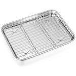 Toaster Oven Pan with Rack Set, P&P CHEF Stainless Steel Broiler Pan with Cooling Rack, Mini Rectangle 9’’x 7’’x1’’, Non Toxic & Heavy Duty, Mirror Finish & Dishwasher Safe