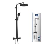 GROHE Vitalio Start 250 – Exposed Thermostatic Shower System with Aquadimmer Function (Round 25cm Head Shower 1 Spray, Round 11cm Hand Shower 2 Sprays, Hose 1.75m, Water Saving), Matt Black, 266772431