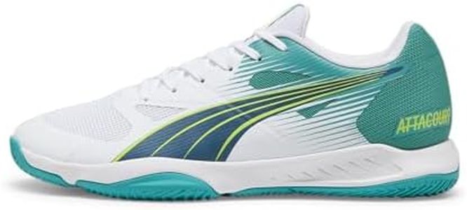 Puma Unisex Adults Attacourt Indoor Court Shoes, Puma White-Ocean Tropic-Sparkling Green-Lime Squeeze, 39 EU