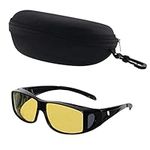 BEZZEE PRO Yellow-Tinted Polarised Fit Over Glasses Sunglasses with Case - UV400 Protection Anti-Glare Wrap Around Eyewear for Men & Women - Fit Over Prescription Glasses Suitable for Fishing & Golf