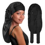 BONNET QUEEN Braid Bonnet for Sleeping Silk Bonnet for Long Hair with Tie Band Satin Bonnet Hair Sleeping Cap for Women Dreadlock Locs, Black