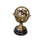 AnNafi® Zodiac Armillary Brass Sphere Globe Display 8" Wooden Base | Antique Vintage Earth Steampunk Pirate's Antique Ship Decor Showpiece Collectible for Office & Home | Metal Display Piece (Small)