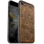 Carveit Wood Case for iPhone SE 2022 Case & SE 2020 [Natural Wood & Soft TPU] Shockproof Protective Cover Wooden Phone Case Compatible with iPhone SE 3rd Generation Case (Motherboard-Walnut)
