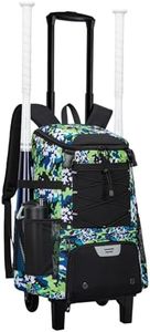 KAVIGOR 2-in-1 Rolling Baseball & Softball Bag, Detachable Backpack, Roll or Carry, Dual-Pole Anti-Tip, 3.5" Wheels, No Tools Setup
