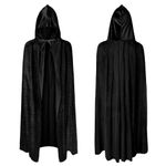 AOOWU Black Cape Halloween Hooded Cape Witch Cosplay Accessories Kids Fancy Dress Costume Kids Grim Reaper Cape Long Cloak for Vampire Halloween Family Party Fancy Dress Masquerade (100cm/39in)