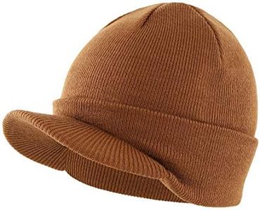 Home Prefer Men's Winter Beanie Hat with Brim Warm Double Knit Cuff Beanie Cap (Brown)