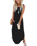 AUSELILY Maxi Dress for Women UK Casual Summer Long Dress Beach Cover-Ups Sun Dresses Women Sleeveless T Shirt Tank Dresses with Pockets Black