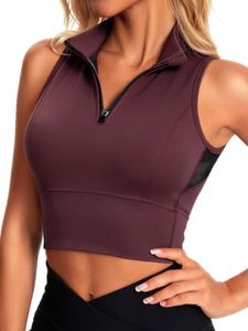 AARYA Zip Front Cropped Workout Tank Tops with Built in Bra Port Royale XL