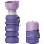 Pecute Dog Water Bottle 850ml Foldable, Portable Dog Water Bottle for Walking with Carabiner, Leakproof Drinking Bottles for Dog, Water Dispenser Bowl for Outdoor Use, Purple