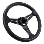Acclcors Universal Racing Steering Wheel, Drifting Steering Wheel, 350mm/14in Flat Bottom with Horn Button, 6 Bolt Grip Vinyl Leather for Racing/Rally/Motorsport/Car Sim Driving (Black)