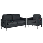 STHOUYN Living Room Sofa Set, 56" W Loveseat with USB and Comfy Accent Arm Chair, 2 Pieces Sectional Sofa Set for Bedroom, Office Couches, Suitable Small Space (Dark Grey (2PCS Sofa Set))