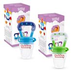 Toddley Silicone Baby Food and Fruit Feeder Combo Pack, Soft Pacifier Feeder, Teether for Infant Baby for 6+ Month Baby Pack of 2 (Blue and Green)