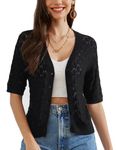 GRACE KARIN Women's Casual Lightweight Open Front Knit Cardigan Spring Soft Sweater Crochet Sun Protection Black L