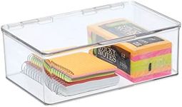 mDesign Plastic Home Office Storage Organizer Bin Box Containers with Hinged Lid for Desktops - Holds Pens, Pencils, Sticky Notes, Highlighters, Staples, and Supplies - Lumiere Collection - Clear