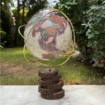 GLOBE DADDY Antique World Globe Cream Map with Gold Metal Ring Arc and Real Bark Stand For Home Decor,Office Table/Desk Accessory,Gift Item,Home Living Room Decor