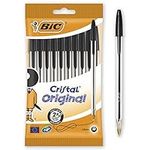 Bic Cristal Original Ballpoint Pens, Smudge-free with Medium Point (1.0 mm), Black, Ideal for Office and School, Pack of 10