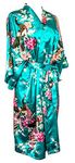 Kimono Robe Long 16 Colors Premium Peacock Bridesmaid Bridal Shower Womens Gift, 8 - 16 UK adult, Blue Turquoise