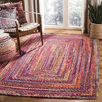 Safavieh Braided Collection BRD210A Handwoven Red and Multicolored Round Area Rug (3' in Diameter)