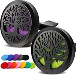 RoyAroma 2PCS Tree of Life Car Diffuser Aromatherapy Essential Oil Black Stainless Steel Locket with Vent Clip 12 Felt Pads