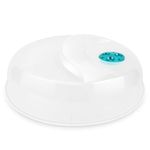 Flexzion Microwave Cover for Food, 12 Inch Plate Cover, BPA Free Plastic Food Cover, Transparent Anti-Splatter Cover Guard, with Adjustable Steam Vent Hole, Dishwasher Safe, Easy Grip Handle