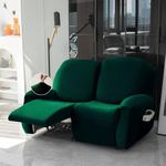 HOKIPO 200 GSM Velvet Recliner Sofa Slipcover 2 Seater Fully Covered 6-Piece Set Machine Washable Furniture Protector for Kids Pet, Hunter Green (AR-4908-HGR)