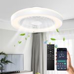 Modern Ceiling Fans with Lights - 19 inch Low Profile Enclosed Flush Mount Led Ceiling Fan with Lights Dimmable Reversible Smart Fandelier Ceiling Fans for for Bedroom Living Room Kitchen Home Indoor