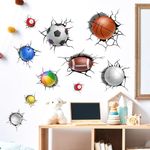 Runtoo 3D Sports Wall Decals Basketball Baseball Football Break Through Wall Stickers Kids Baby Boys Nursery Playroom Classroom Home Decor