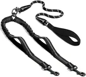 Double Dog Leash No Tangle Two Dogs Heavy Duty Bungee Dog Leash Shock Absorbing Reflective Leashes with Two Extra Traffic Handles for Walking 2 Dog